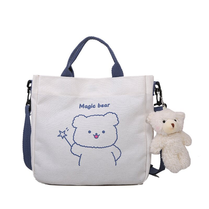 Cross-Border New Arrival Summer Small Canvas Bag Women's Fashion One-Shoulder Canvas Bag Cute Animal Girl Crossbody Small Square Bag