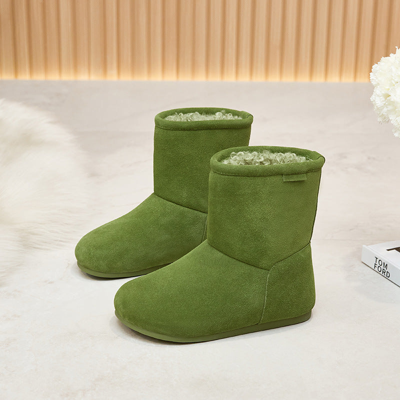2025  popular autumn and winter new fashion leather snow boots versatile knight boots leather flat women's shoes tide sleeve two wear