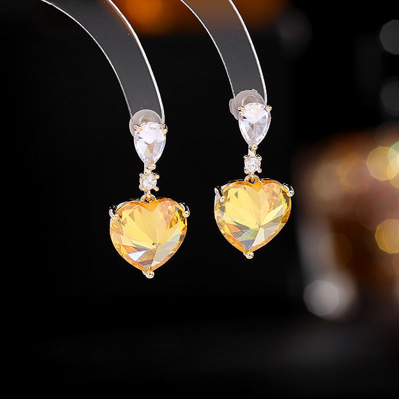 2025 S925 silver needle zircon inlaid ear jewelry trendy sweet temperament girlish heart temperament simple water drop love shape earrings