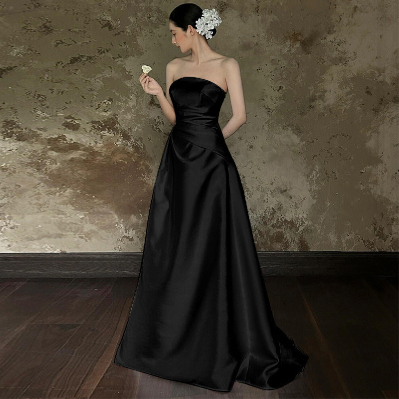 2025 tube top light wedding dress simple and high-end satin Mori bride going out yarn white engagement dress dress