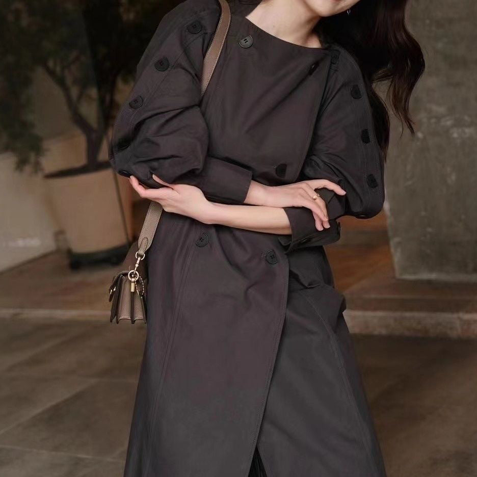2025 Spot popular autumn [high-end series] trench coat long neat large lapel elegant trench coat coat