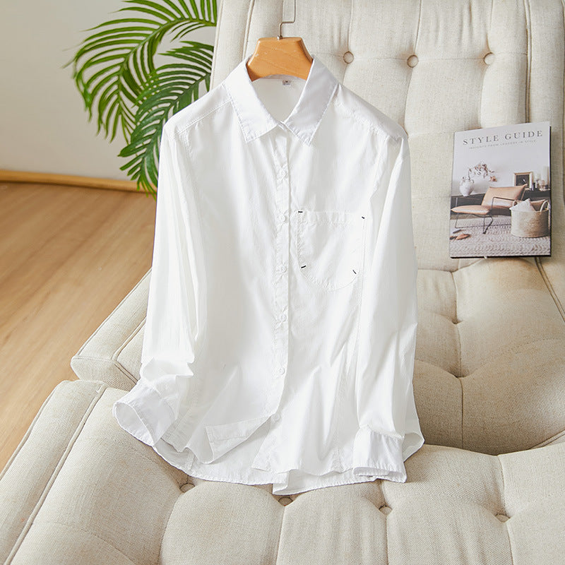 direct sales combed cotton white shirt women's long sleeves  spring new loose and thin top temperament shirt