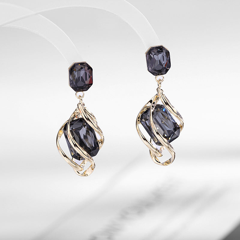 2025 autumn and winter new retro earrings court temperament blue crystal versatile fashion earrings women's 925 silver needles