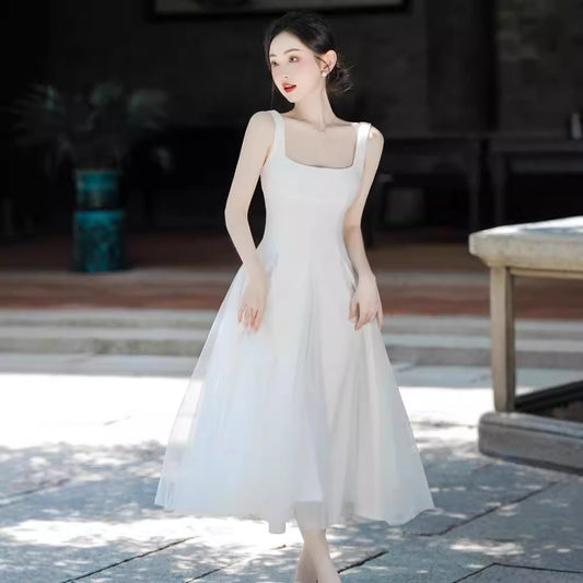 2025 princess on the run dress skirt can usually be worn to receive a certificate, small white dress, light wedding dress, white suspender dress, women
