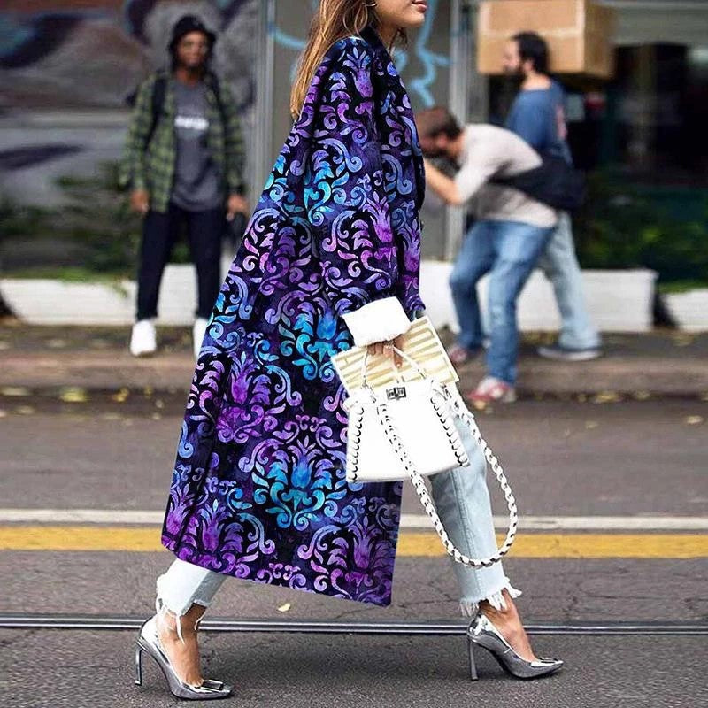 new New   coats fashion color matching lapel digital printing double-sided tweed coat