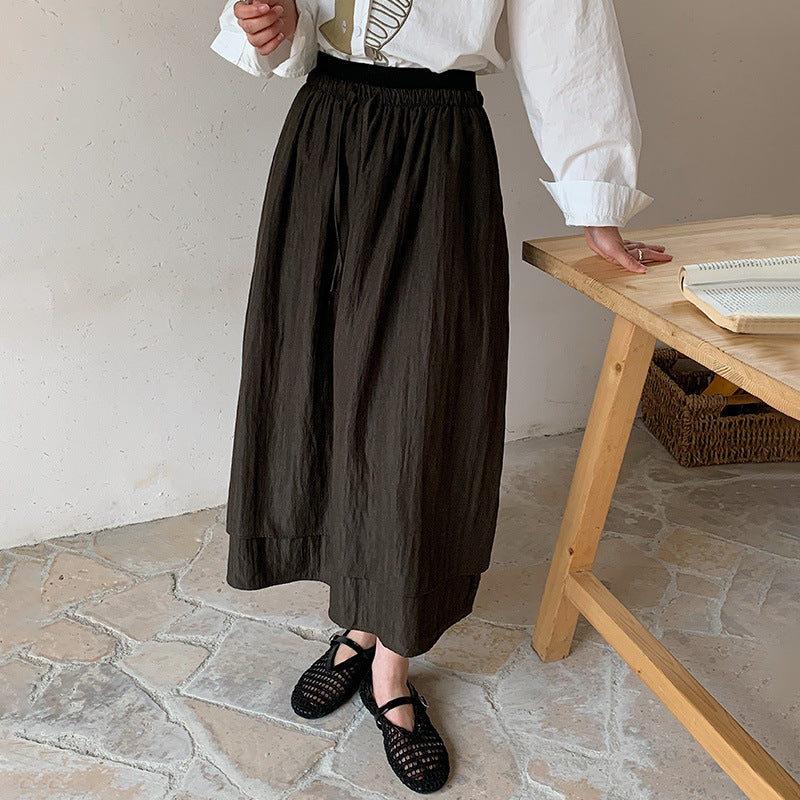 Cotton cocoon, two-color gray pendant feeling, double-layer waist, half skirt, thin skirt, simple and elegant, small man shows height artifact