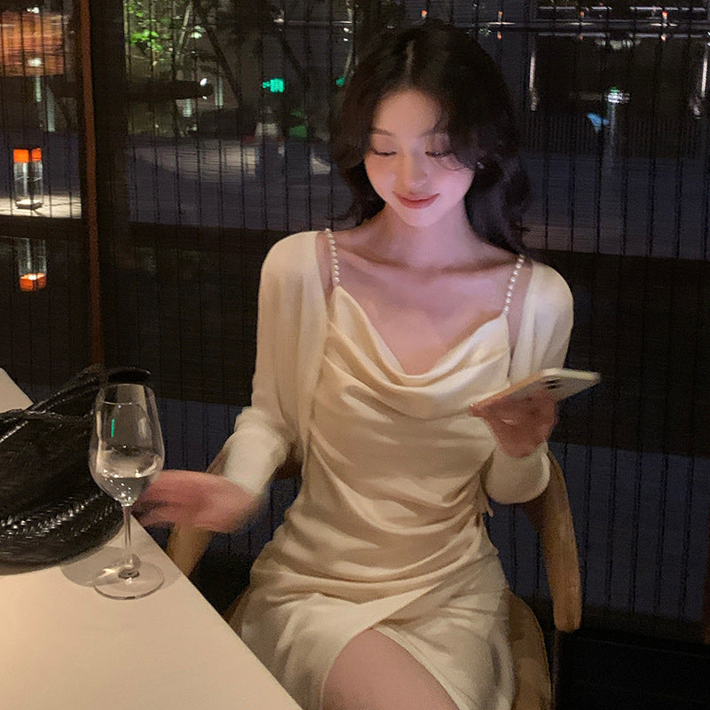 2025 spring and summer new high-waisted satin temperament suspender dress high-end long dress children 88169