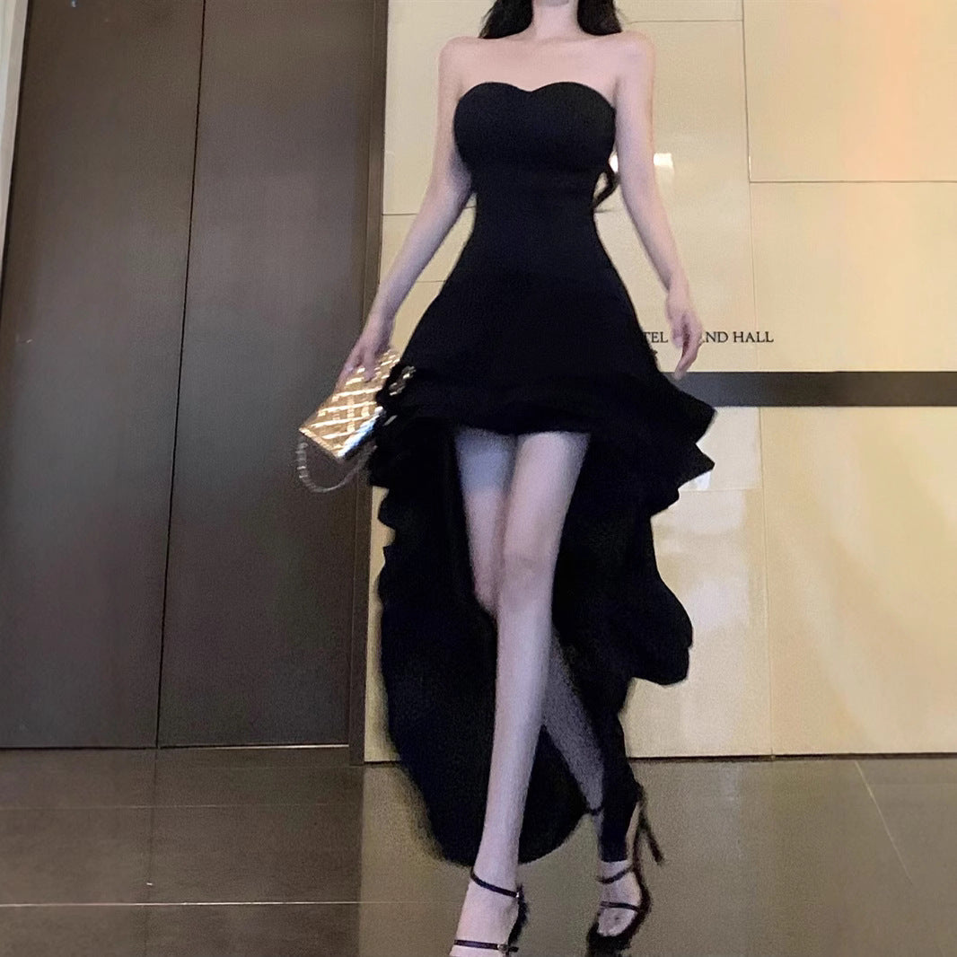 2025 Three-dimensional ruffle leaf tube top dress women's summer seaside vacation irregular dovetail hem birthday dress small dress