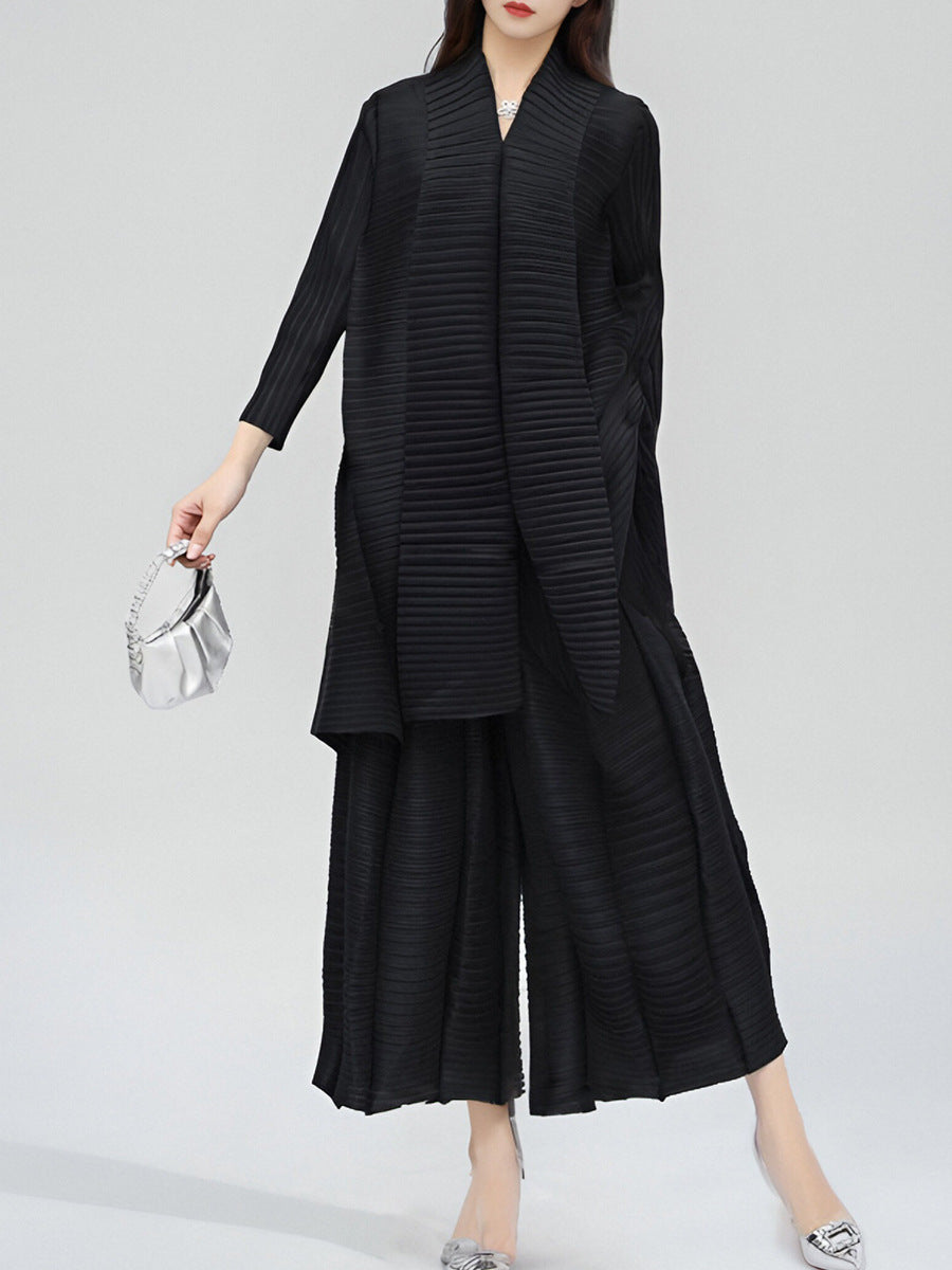 2025 2025 Popular trade plus size set women's clothing two-piece set fashion pleated top loose wide-leg pants a complete set