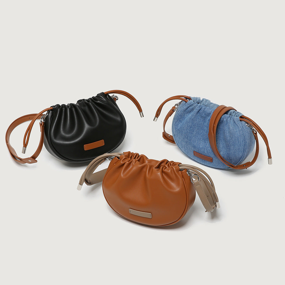 BENPAOLV 2025 Niche contrasting colors, wrinkled texture, pumping belt, dumpling bag, women's versatile sachet bag, tide siu mai bag, one shoulder crossbody handbag.