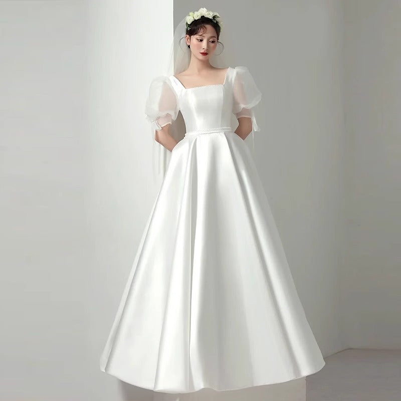 2025 light wedding dress  new bride simple temperament satin uniform go out yarn princess style welcome dress summer