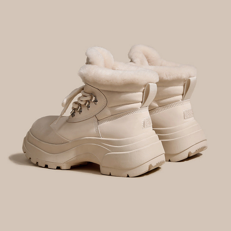 2025 Snow boots women's popular new winter velvet thickened warm Northeast large cotton shoes thick sole heightened Martin short boots