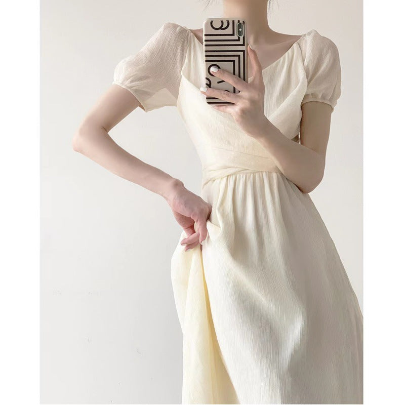 2025 Coffee break  dress niche design collar retro  summer high-end temperament gentle wind first love dress