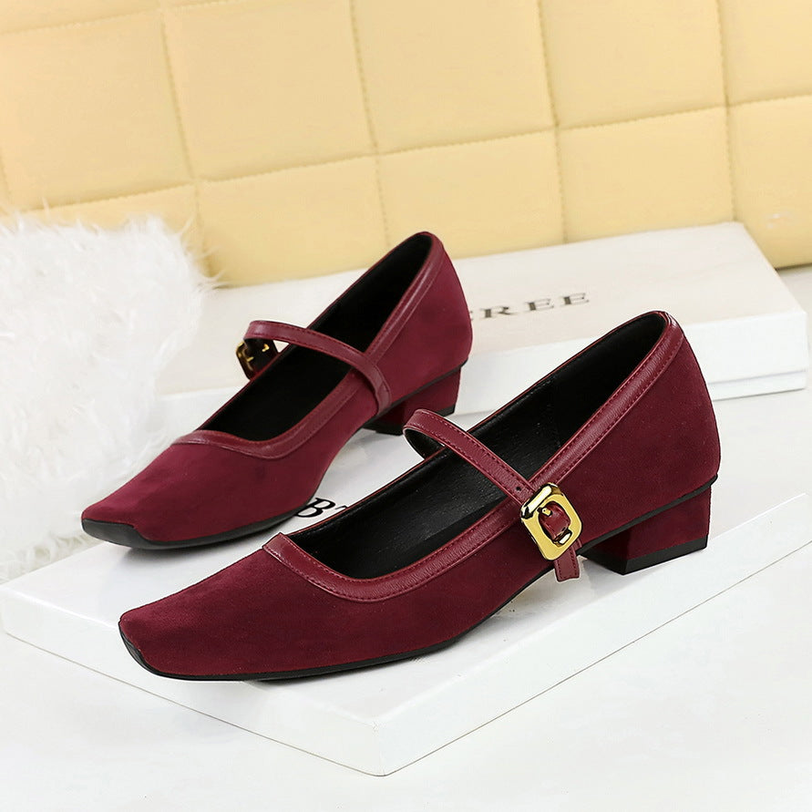 2025 8292-1 Retro word with Mary Jane shoes, metal leopard print square head women's shoes, low heel thick heel suede light mouth single shoes