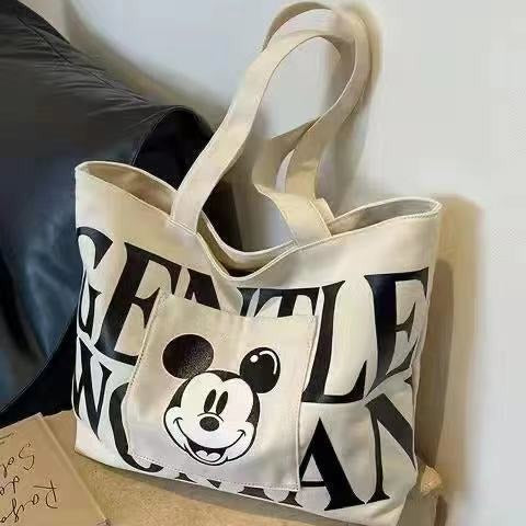 Large Capacity Letters Canvas Bag Women's  New Mickey Fashion Shoulder Tote Bag Portable Shopping Bag for Going out
