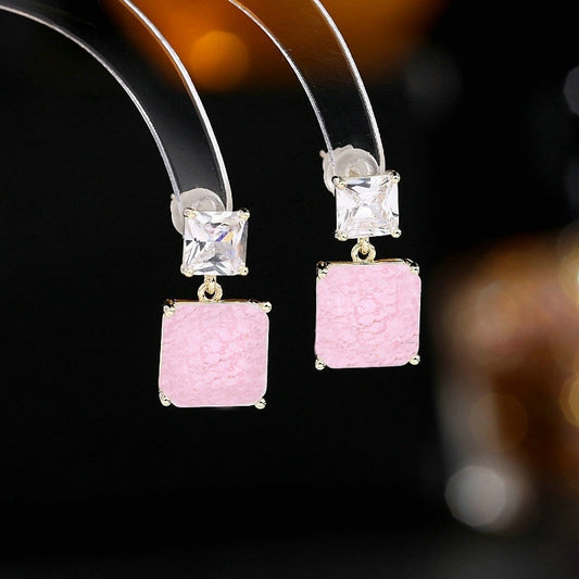 2025 Simple geometric small square stud earrings ice crack zircon earrings s925 silver needle niche design versatile temperament earrings