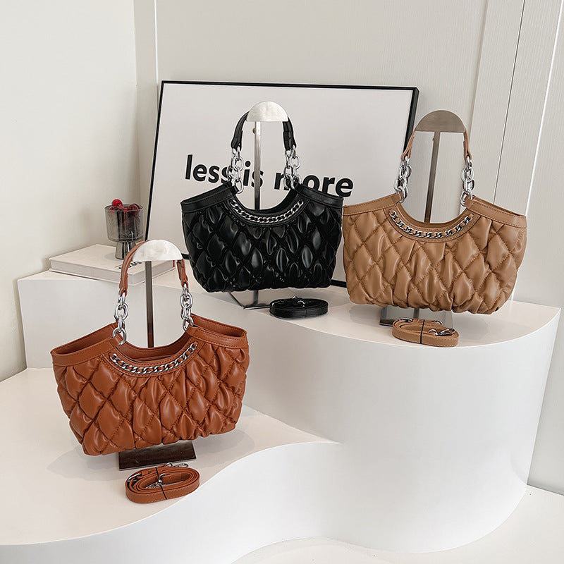 BENPAOLV 2025 Classic embroidered thread rhombus handbag  new women's bag fashionable and simple Popular style one shoulder oblique span bag