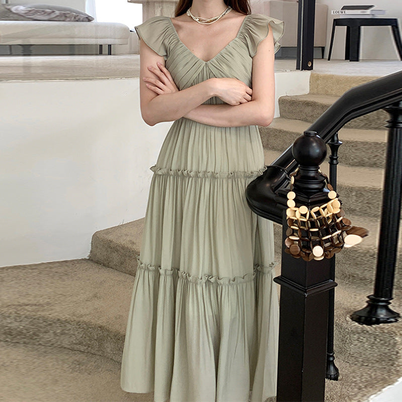 2025 Thirteen Lines  Spring and Summer New Temperament Mesh Fairy High Waist Sleeveless Suspender Dress 8372