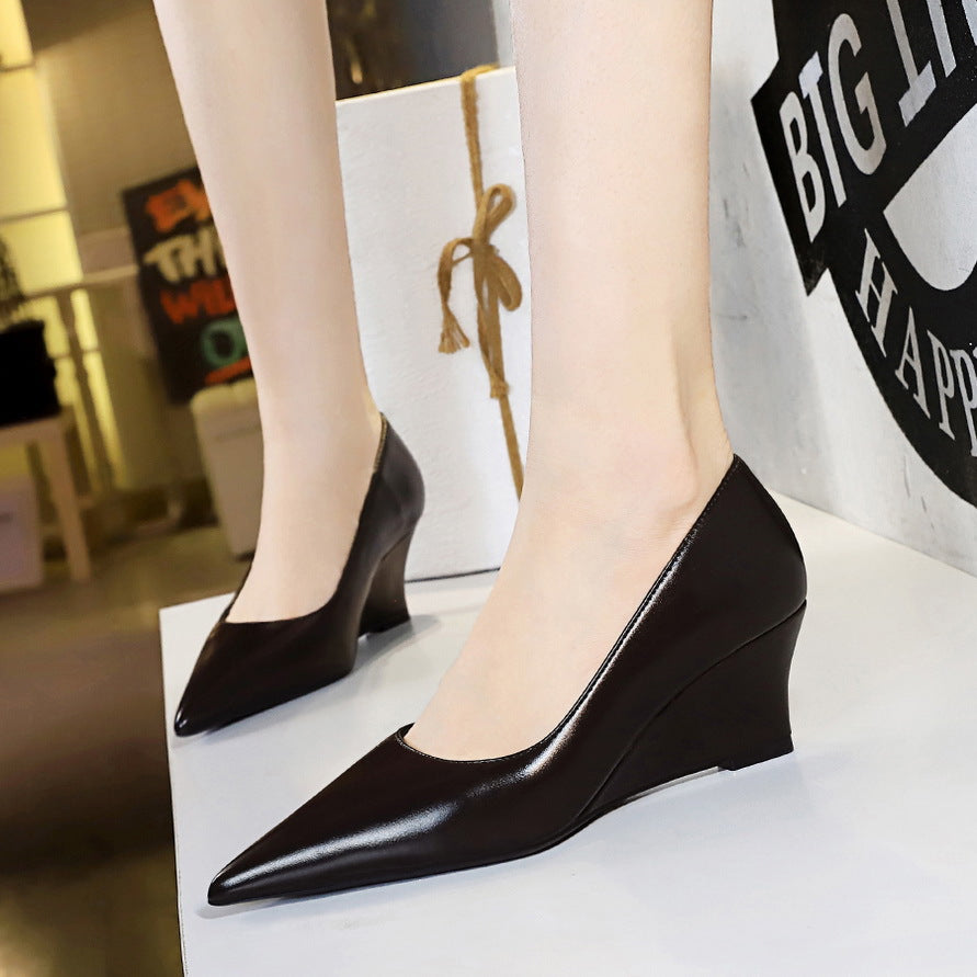 2025 6639-1 Retro  wind slope heel high heel shallow mouth pointed pedicure thin banquet women's shoes single shoes women's slope heel shoes