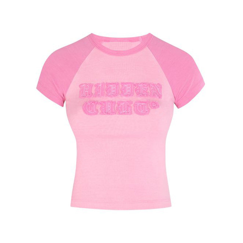BENPAOLV American new Spice Girl style retro hip hop personality splicing street suit short sleeves shorts sticker letters