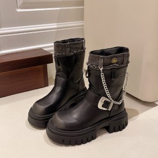 2025  Short boots women's Korean version of British style retro Martin boots women's medium heel short boots Maillard brown boots