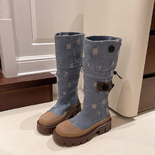 2025  Super Popular high boots women's popular new cowboy British knight boots thick heel boots thin boots