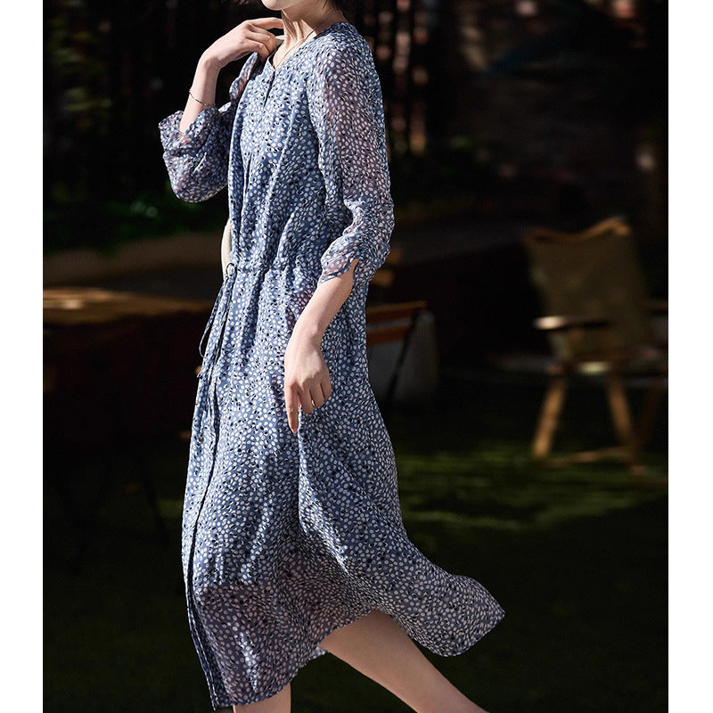 2025 High-end double crepe mulberry silk skirt, gentle floral skirt polka dot silk dress summer new women's clothing