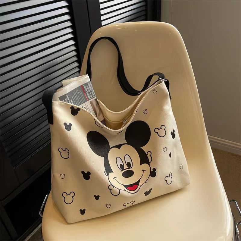 INS Canvas Bag Women's Messenger Bag  Summer New Japanese Style Large Capacity Cartoon Printed Student Shoulder Cloth Bag