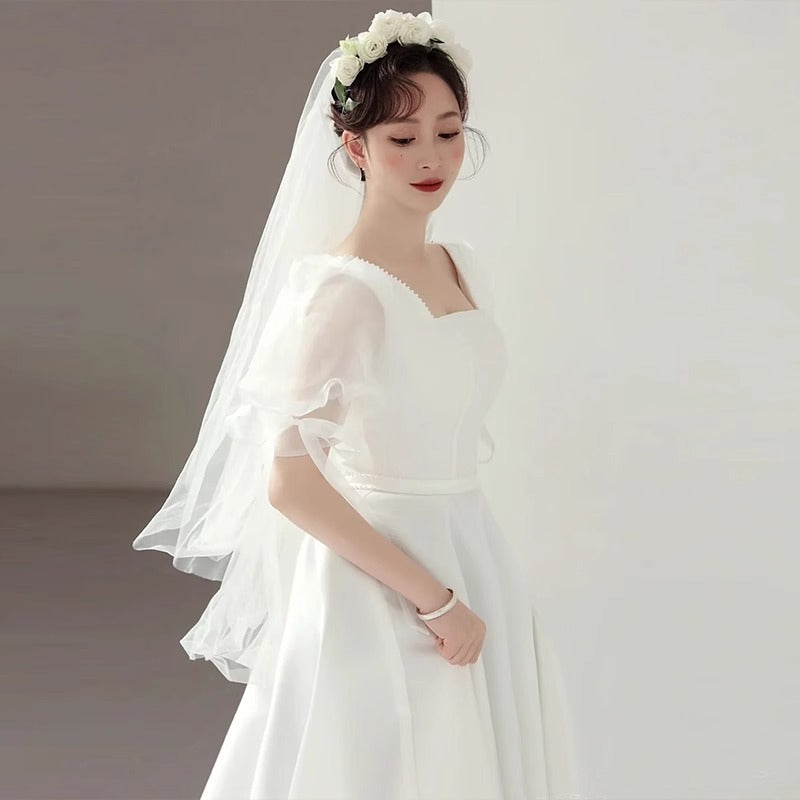 2025 light wedding dress  new bride simple temperament satin uniform go out yarn princess style welcome dress summer