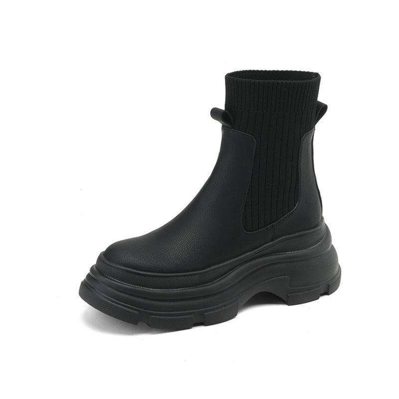 2025  Platform short boots women's autumn and winter popular new British wind wool muffin bottom boots small elastic boots