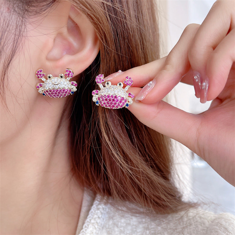 2025 S925 silver needle simple versatile earrings personalized Korean Internet celebrity tide earrings creative design cute little crab stud earrings