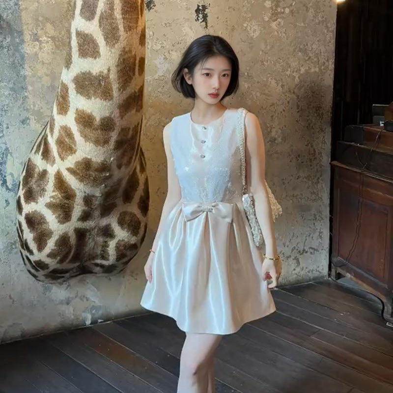 2025 summer new fashion slim and thin temperament lace splicing irregular hem dress women N2079