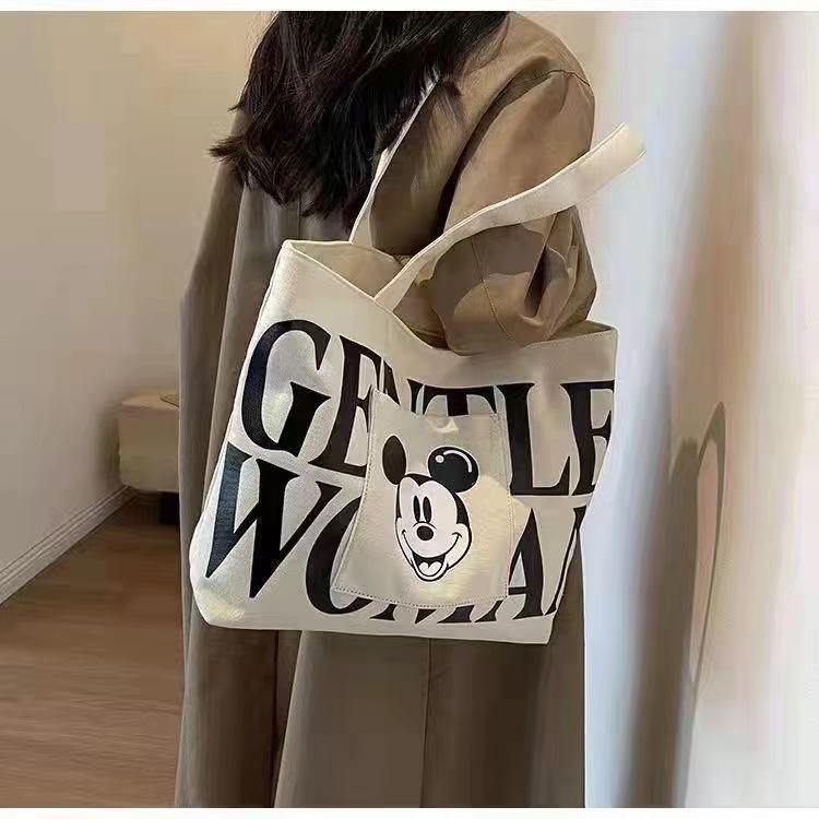 Large Capacity Letters Canvas Bag Women's  New Mickey Fashion Shoulder Tote Bag Portable Shopping Bag for Going out