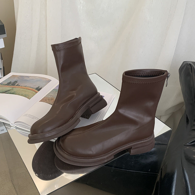 2025  thick-soled spring and autumn short boots women's winter new flat-bottomed Korean small naked boots fashion boots women's boots thin boots