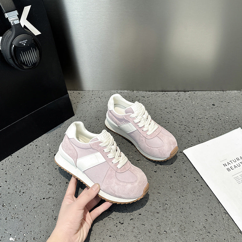 2025  Leather platform German training shoes women's  spring new Korean version versatile lace-up casual shoes heightening board shoes sports shoes