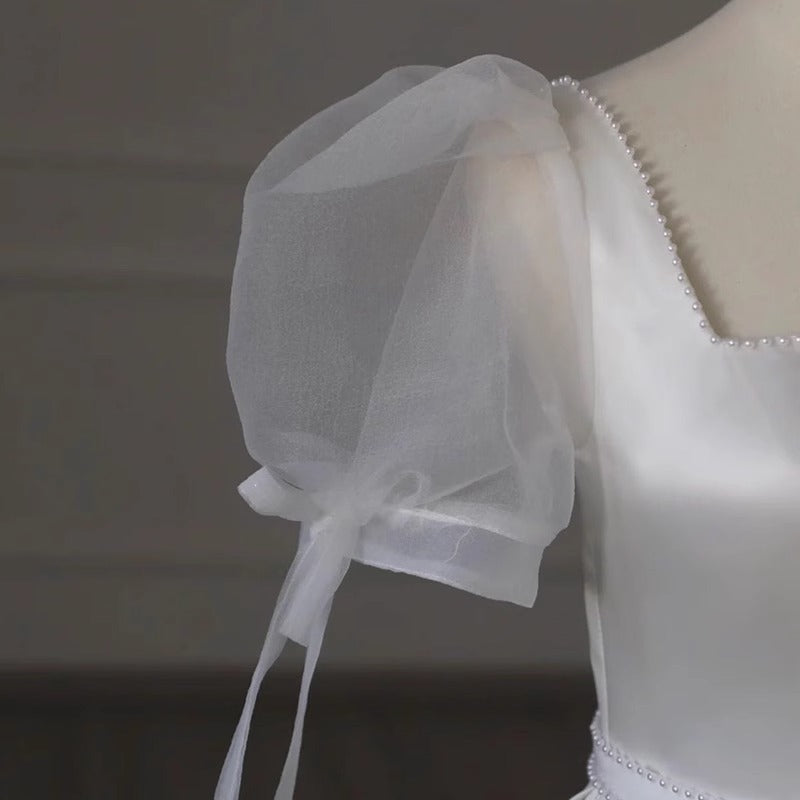 2025 light wedding dress bride Mori simple satin go out yarn certificate white engagement dress dress small man