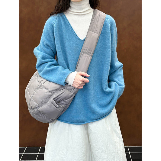 2025 popular autumn and winter new design sense Korean loose knitted sweater base wear versatile sweater A82
