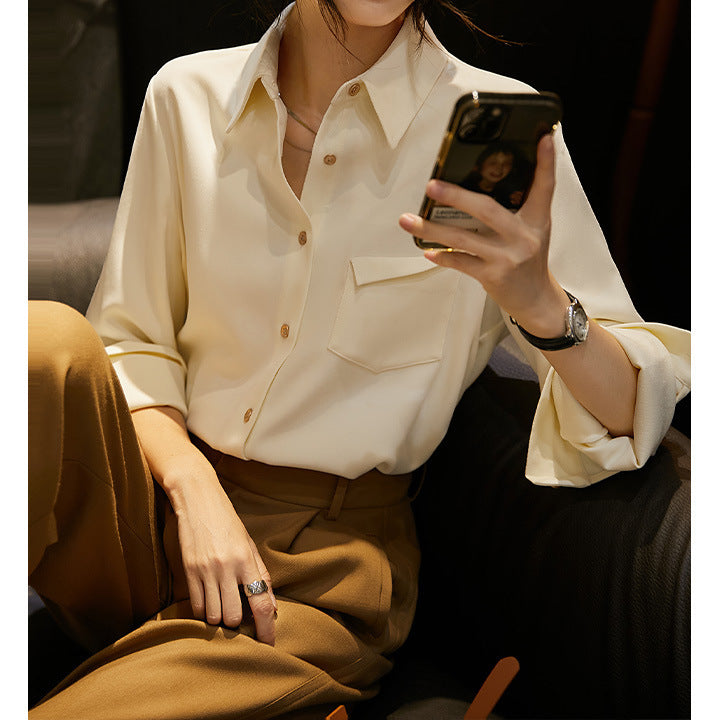 2025 Textured corduroy long-sleeved shirt  spring new women's clothing, shirt professional commuter women's autumn top