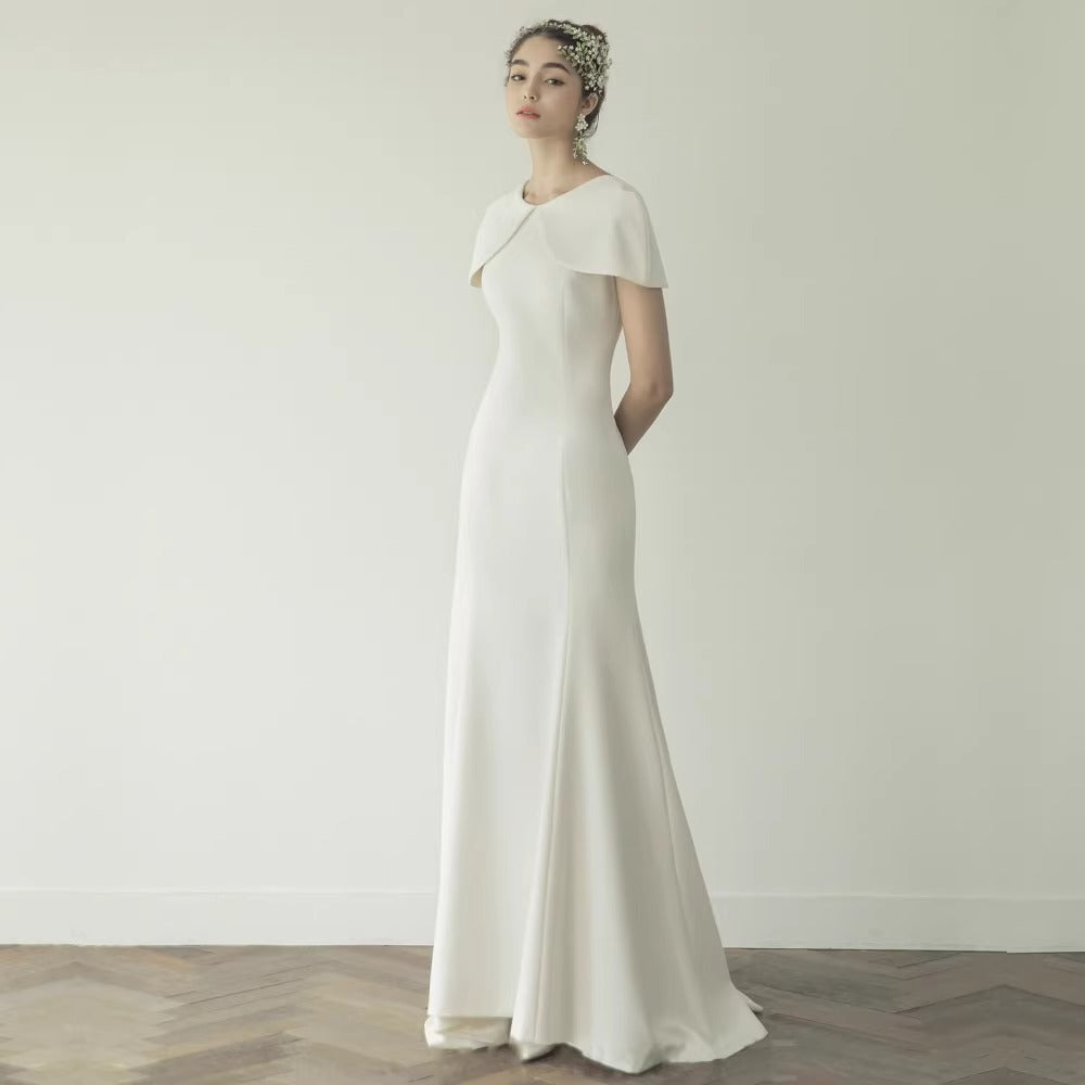2025 temperament slim fit light wedding dress simple satin small trailing tail license travel skirt high texture fishtail skirt dress