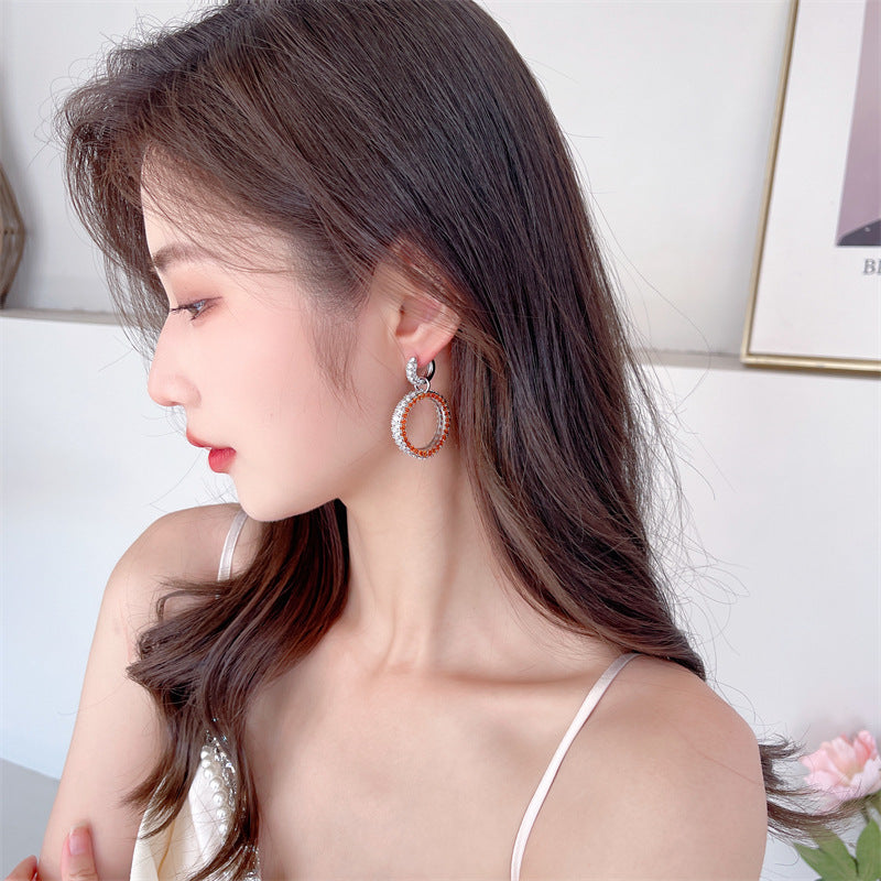 2025 high-end ring ear buckle Tide light luxury style ear jewelry wholesale Atmospheric zircon inlaid geometric circle earrings
