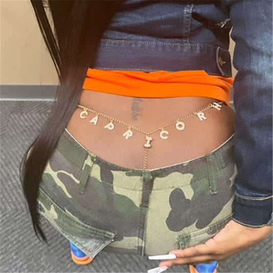 MW2783 2025 Waist chain rhinestone inlaid with twelve constellations letters with underwear waist chain thong chain