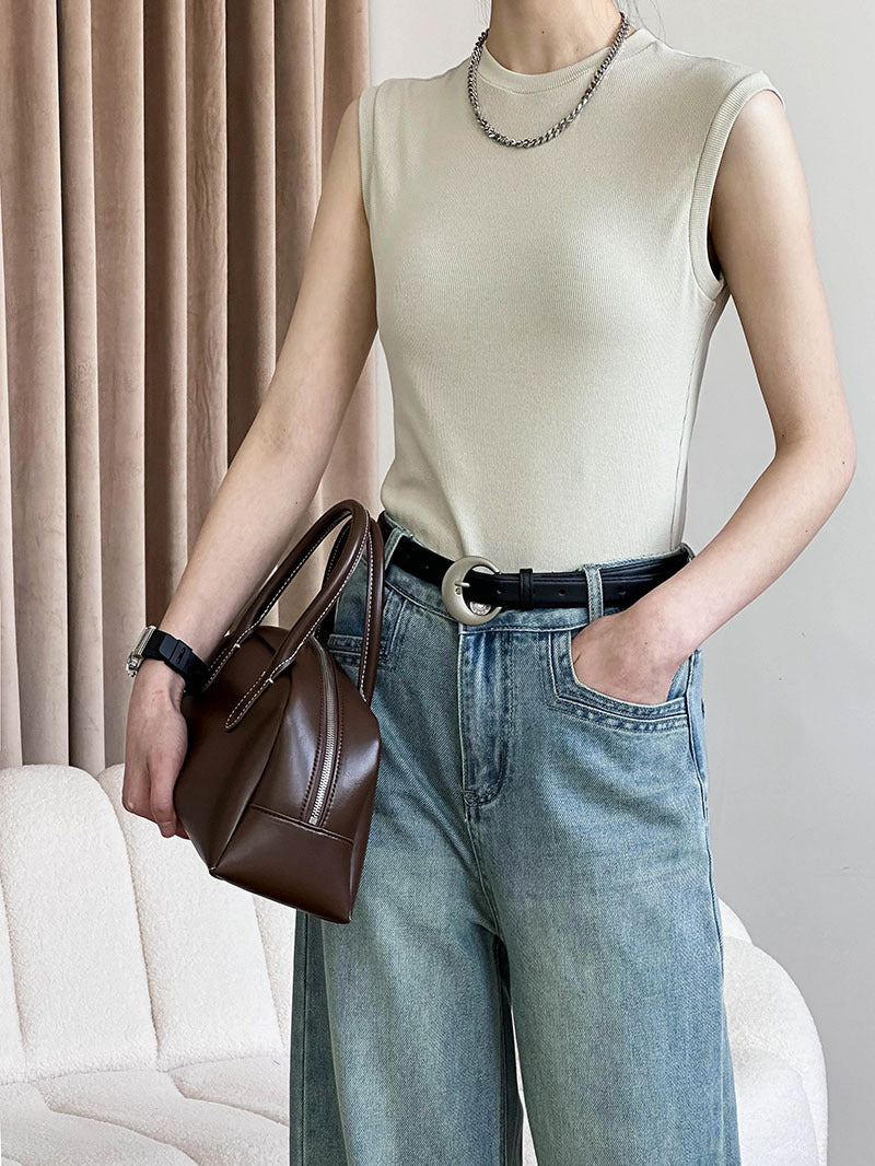 2025 Orange Zhi crew neck sling vest women's popular spring new outer wear inside  simple sleeveless bottoming shirt 2922