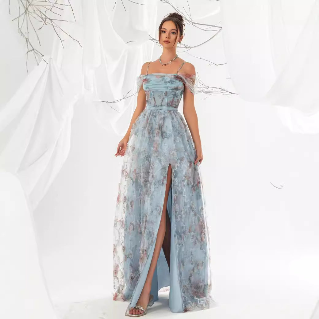 2025Hot trade dress  spring and summer new  floral shoulder fashion super fairy atmosphere party banquet dress