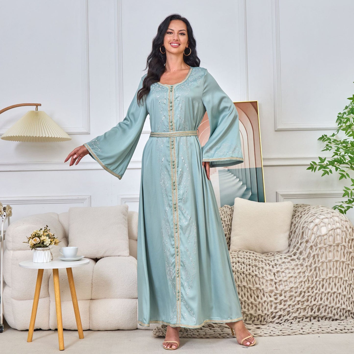 MT167 Middle East Muslim Fashion popular Spring and Summer New Spot Hot Sale Temperament Elegant Hot Diamond Dress