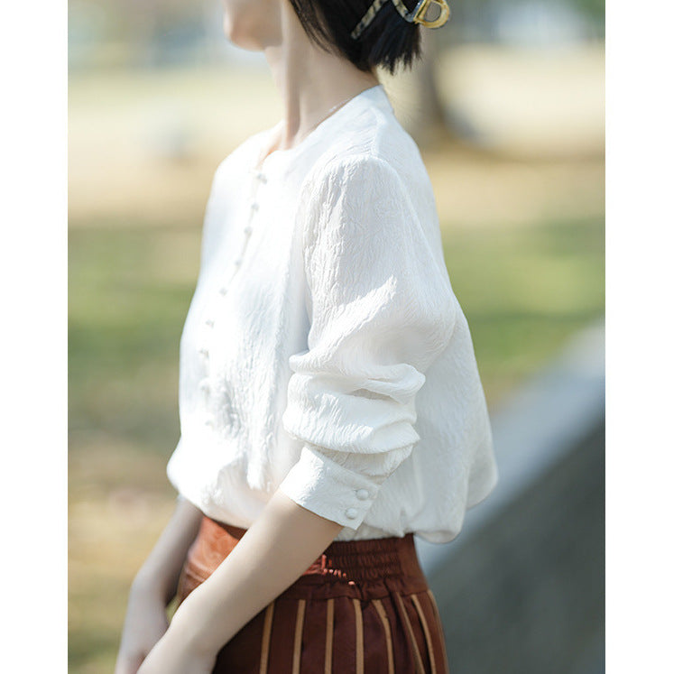 2025 High-end silk white shirt, temperament heavy mulberry silk shirt  spring women's  women's top