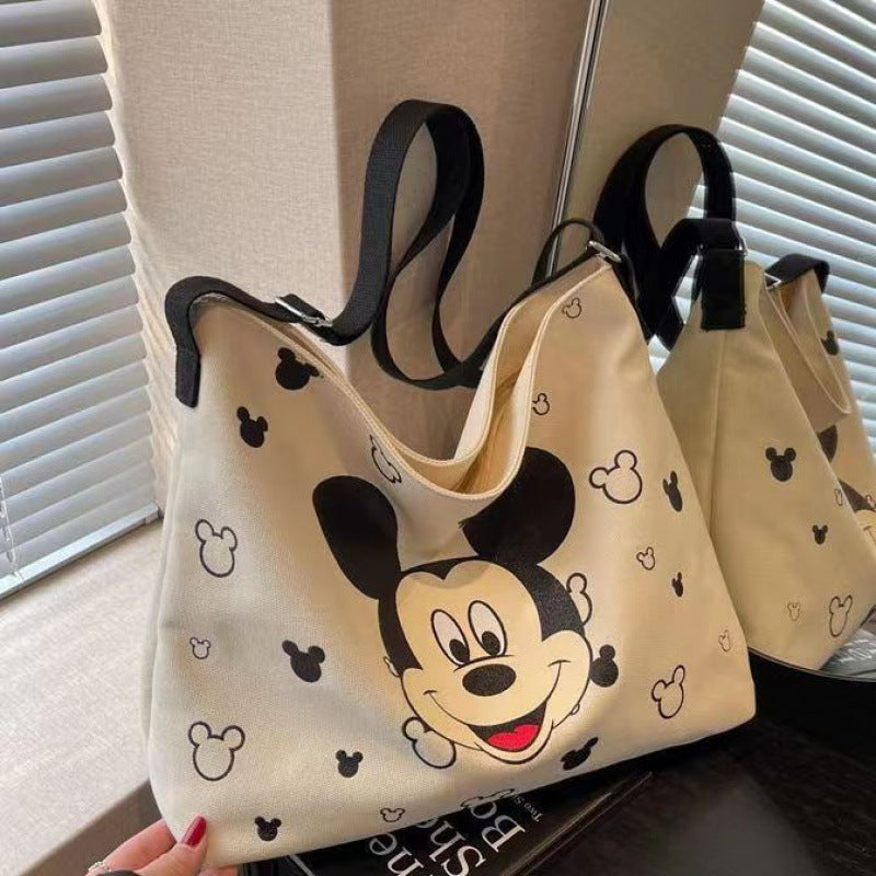 INS Canvas Bag Women's Messenger Bag  Summer New Japanese Style Large Capacity Cartoon Printed Student Shoulder Cloth Bag