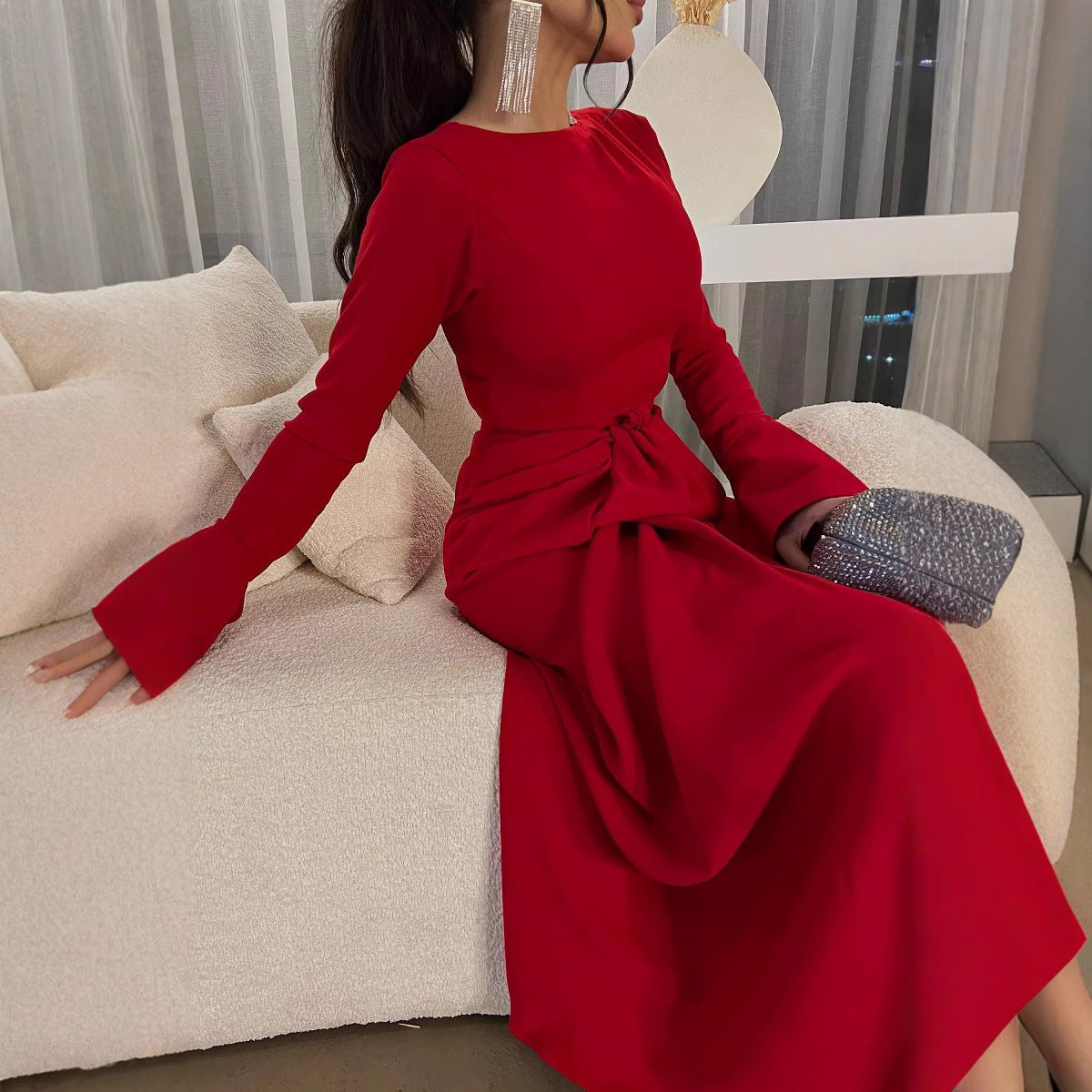 2025 spring and summer new New Popular trade women's clothing independent station  sexy long-sleeved slit dance dress two pieces