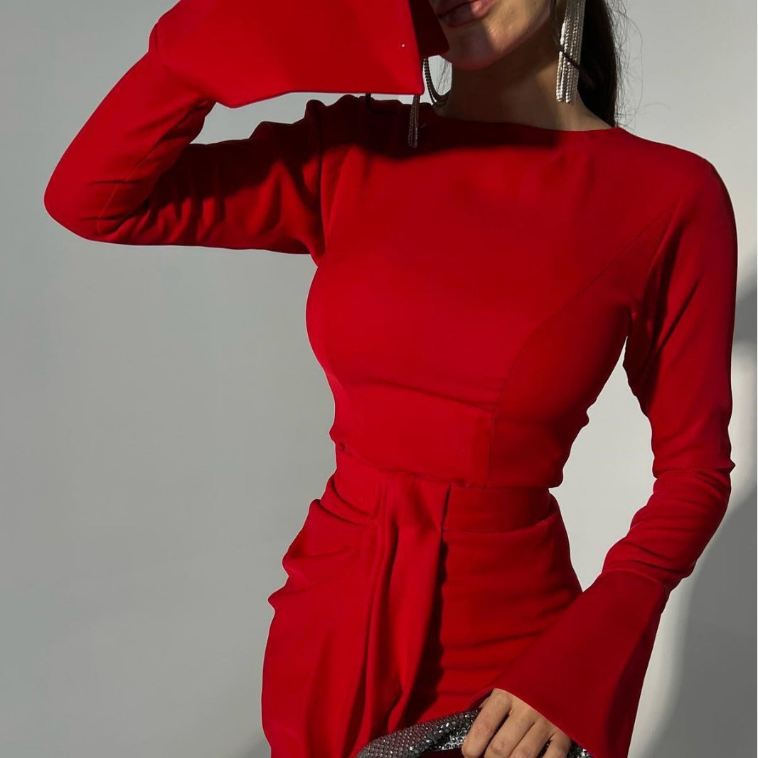 2025 spring and summer new New Popular trade women's clothing independent station  sexy long-sleeved slit dance dress two pieces