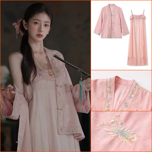 Spring and summer 2025 new Chinese style embroidered jacquard jacket lace fashion suspender skirt two-piece set female N3046
