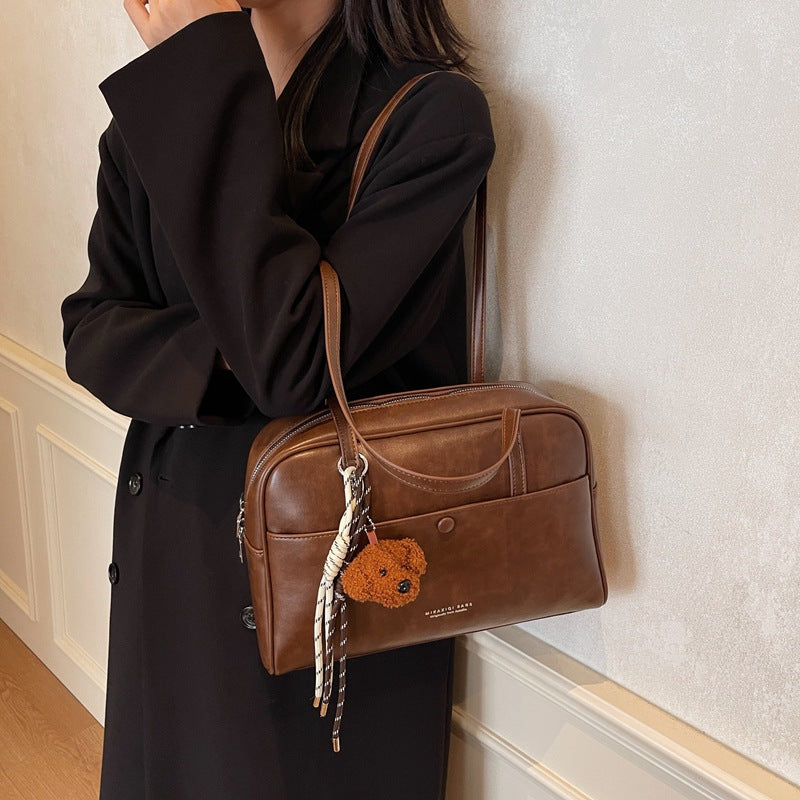 BENPAOLV 2025 Bag Women's popular New Trendy Versatile Shoulder Bag Premium Sense Retro Large Capacity Women's Bag Commuter Boston Bag
